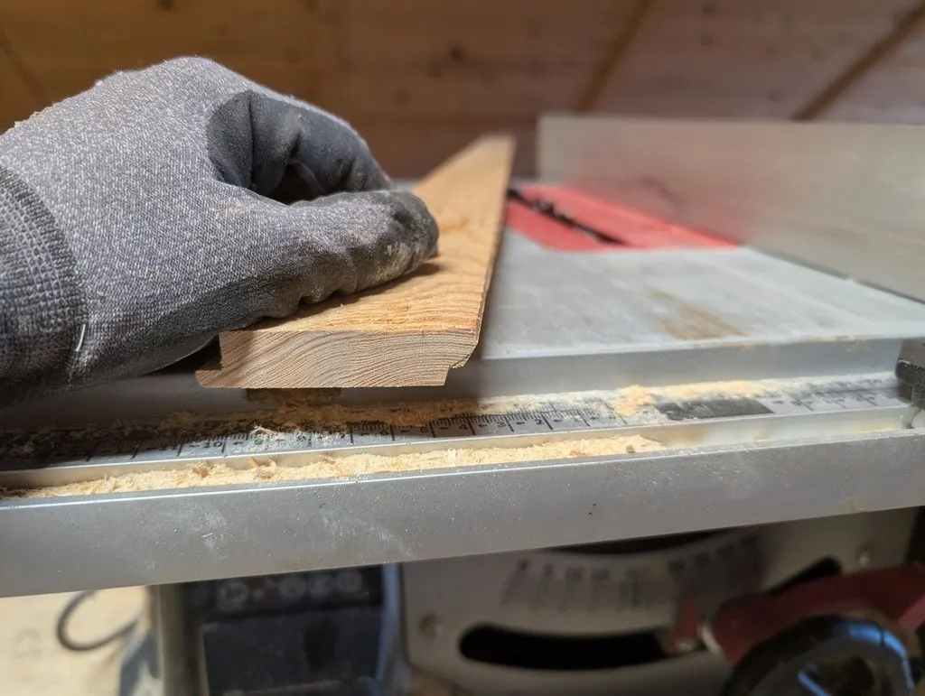 The first and final pieces need to be beveled to match the slope of the ceiling.