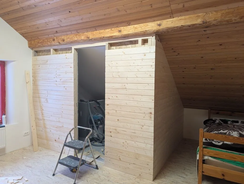 Almost done with the exterior bathroom wall finish.