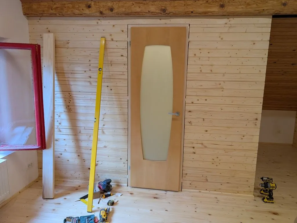 All done! The bathroom door successfully hung.