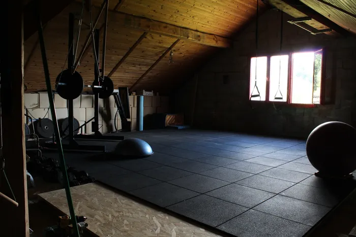 The completed floor with rubber mats installed.